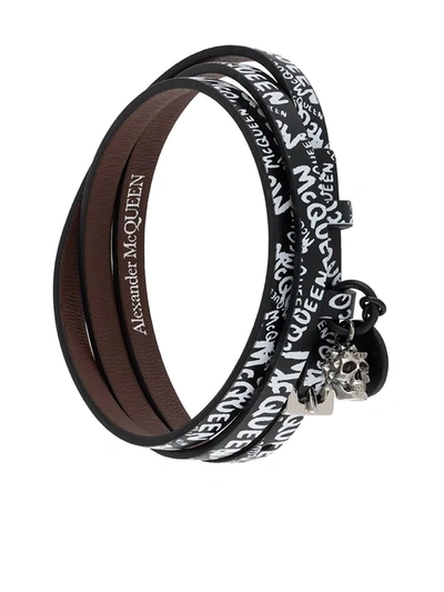 Shop Alexander Mcqueen Skull Graffiti Print Bracelet In Black