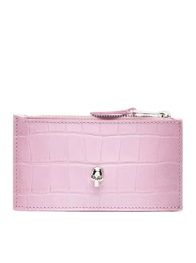 Shop Alexander Mcqueen Skull-charm Leather Wallet In Pink & Purple