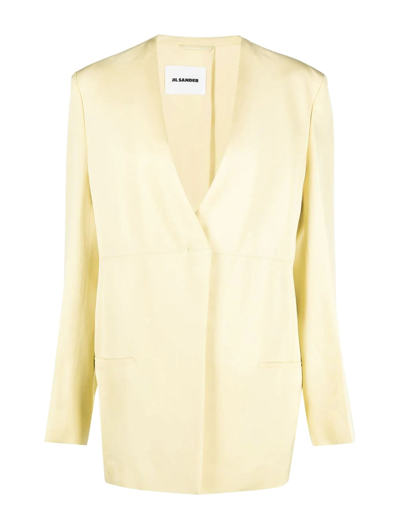 Jil Sander V-neck Jacket With Concealed Closure In Yellow & Orange