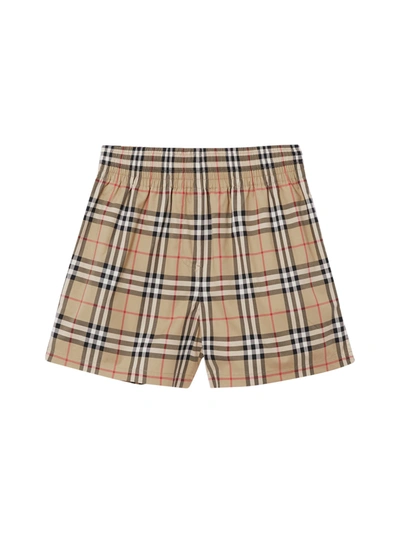 Shop Burberry Stretch Cotton Shorts With Vintage Check Motif And Side Bands In Nude & Neutrals