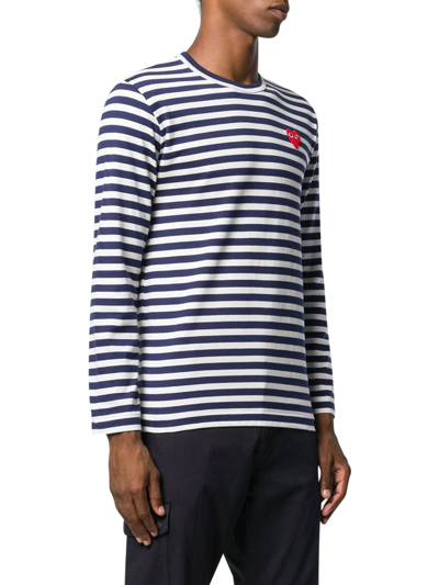 Shop Comme Des Garçons Play Striped T-shirt In Blue