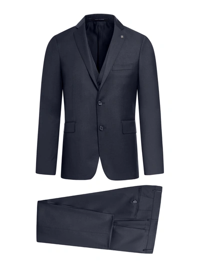 Shop Tagliatore Suit With Vest In Blue