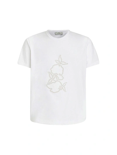 Shop Etro T-shirt With Floral Embroidery In White