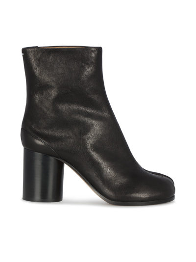 Maison Margiela Block Heel Leather Round Toe Boots In Black