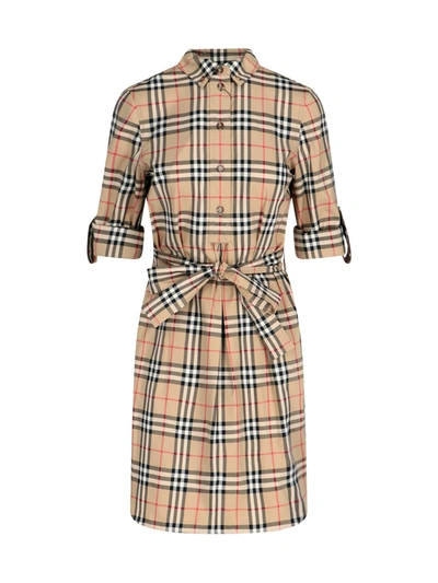 Shop Burberry Vintage Dress Check In Nude & Neutrals