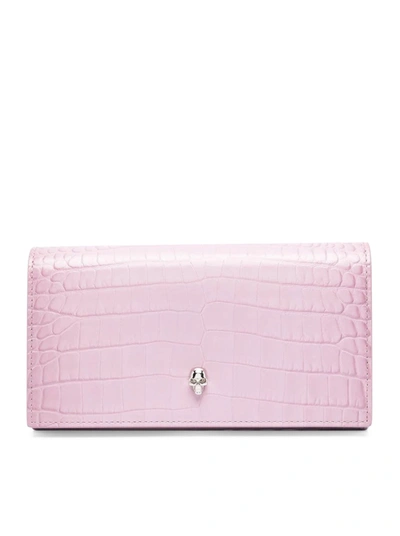 Shop Alexander Mcqueen Wallet With Crocodile Effect In Pink & Purple
