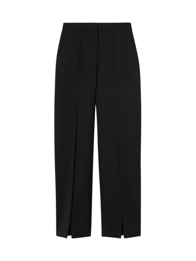 Shop Burberry Wide-leg Wool Trousers With Slits In Black