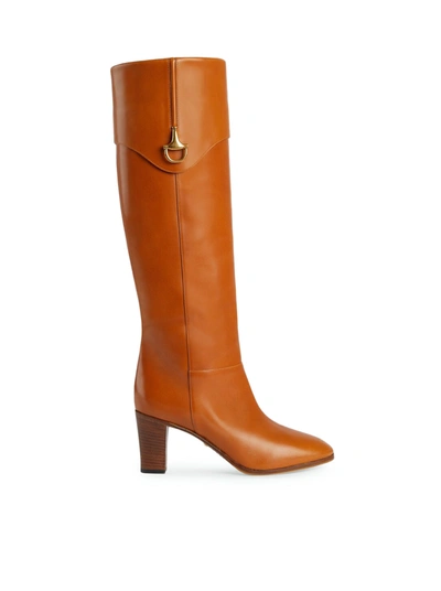 Shop Gucci Woman Boot With Half Horsebit In Camel