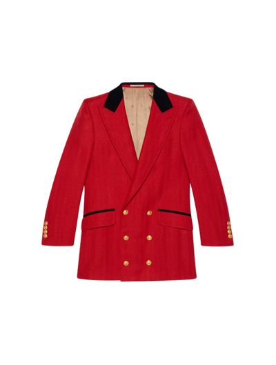 Shop Gucci Wool Linen Herringbone Formal Jacket In Red