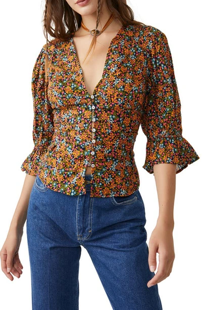 Shop Free People I Found You Print Blouse In Navy Combo