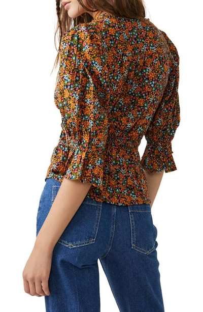 Shop Free People I Found You Print Blouse In Navy Combo
