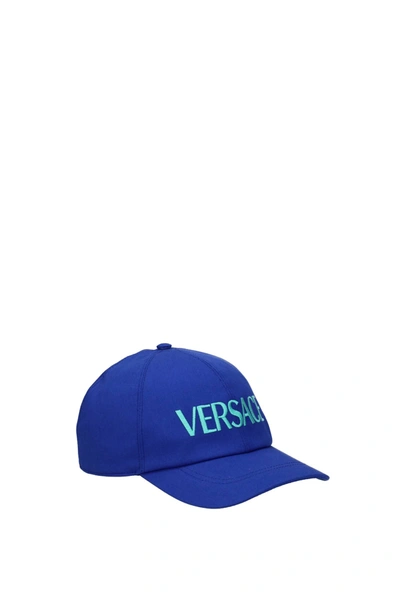 Shop Versace Hats Cotton Blue Turquoise