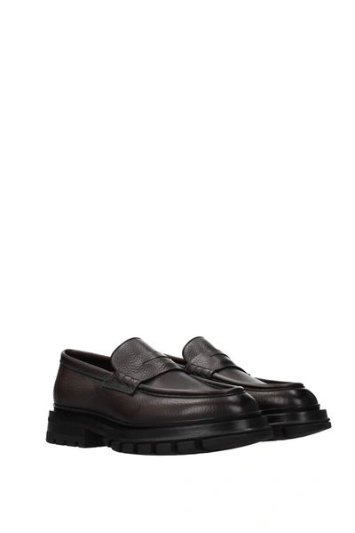 Shop Santoni Loafers Leather Gray Dark Grey