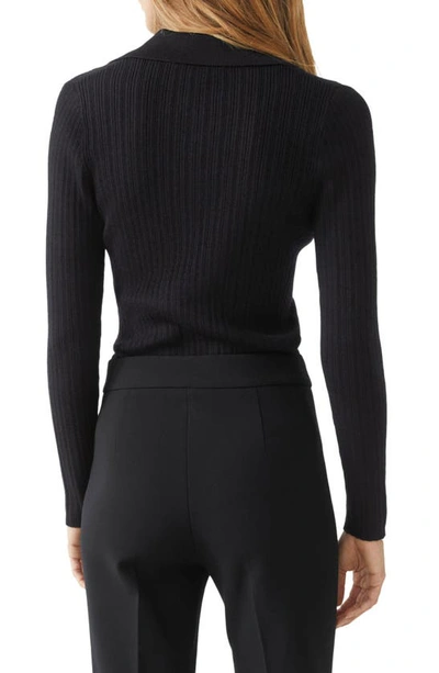 Shop & Other Stories Long Sleeve Wool Blend Rib Polo In Black