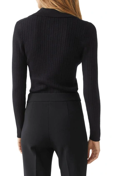 & Other Stories Long Sleeve Wool Blend Rib Polo In Black