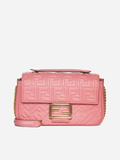 Shop Fendi Baguette Chain Ff Leather Midi Bag In Pink