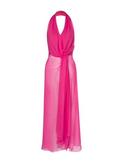 Shop Alberta Ferretti Silk Chiffon Top With Drap In Pink & Purple