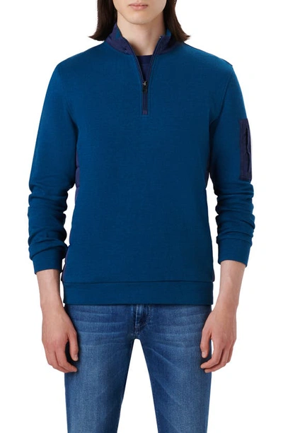 Shop Bugatchi Mixed Media Quarter Zip Pullover In Opal Blue