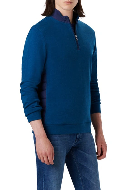 Shop Bugatchi Mixed Media Quarter Zip Pullover In Opal Blue