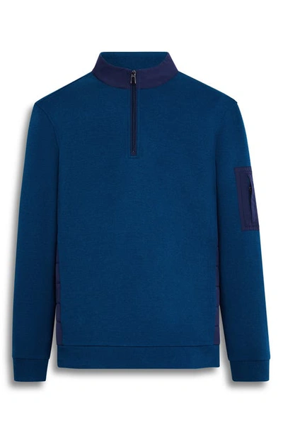 Shop Bugatchi Mixed Media Quarter Zip Pullover In Opal Blue