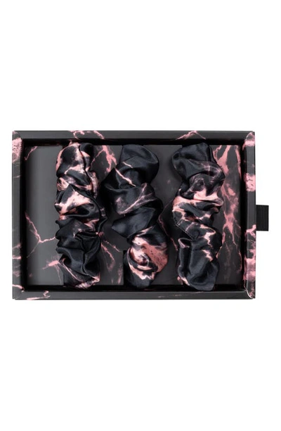 Blissy 3-pack Silk Scrunchies In Rose Black Marble