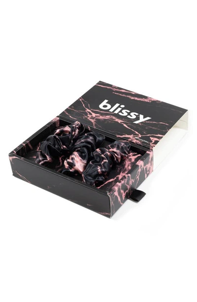 Blissy 3-pack Silk Scrunchies In Rose Black Marble