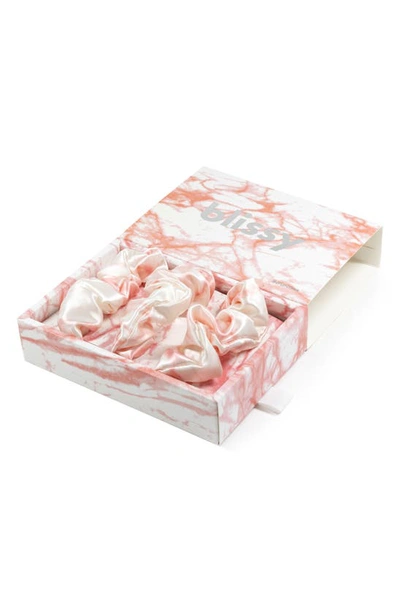 Blissy 3-pack Silk Scrunchies In Rose White Marble