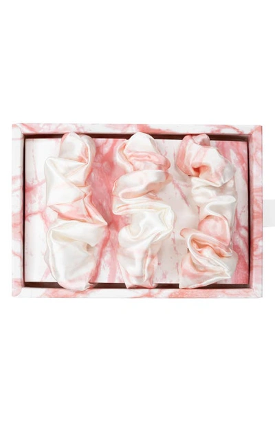 Blissy 3-pack Silk Scrunchies In Rose White Marble
