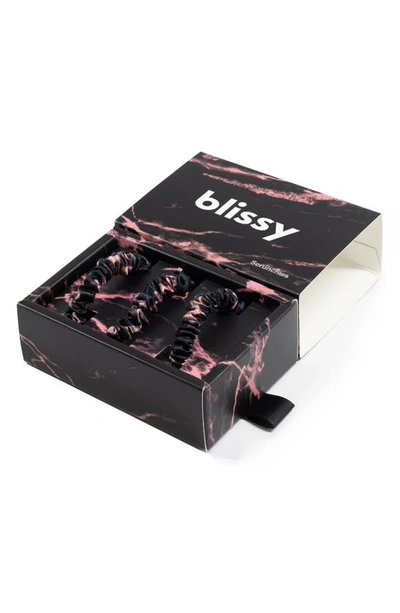 Blissy 3-pack Skinny Silk Scrunchies In Rose Black Marble