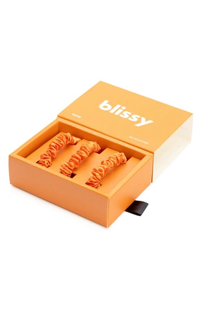 Blissy 3-pack Skinny Silk Scrunchies In Coral Orange