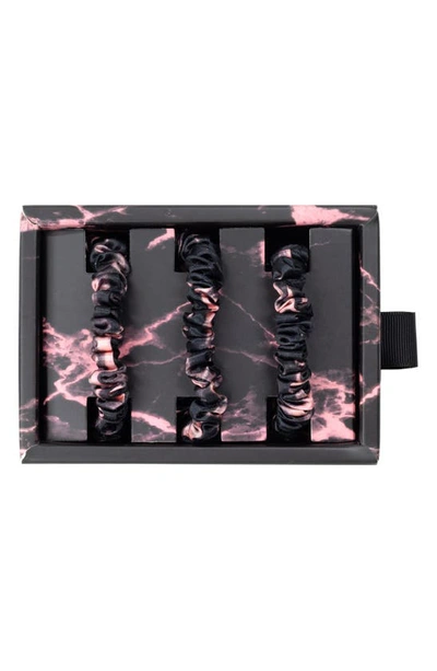 Blissy 3-pack Skinny Silk Scrunchies In Rose Black Marble