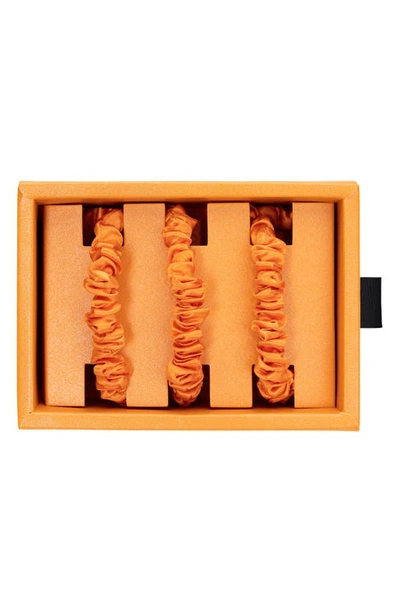 Blissy 3-pack Skinny Silk Scrunchies In Coral Orange