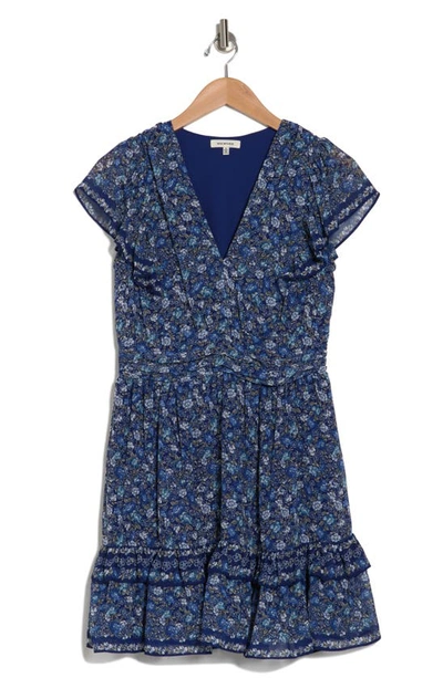 Shop Max Studio Floral Print Flutter Sleeve Dress In Ocn/ Blue Rosette Pnl