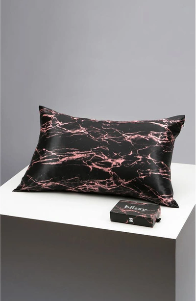 Shop Blissy Mulberry Silk Pillowcase In Rose Black Marble