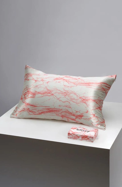 Shop Blissy Mulberry Silk Pillowcase In Rose White Marble
