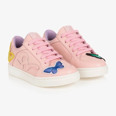 Shop Sophia Webster Mini Girls Pink Leather Butterfly Trainers