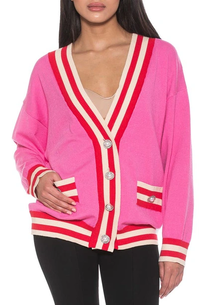 Shop Alexia Admor Frances Stripe Trim Cardigan In Pink