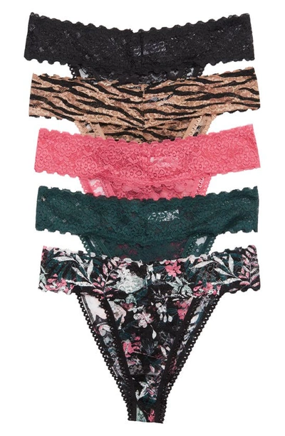 Assorted Lace Tanga Cheeky Underwear In Botanical Garden/limo/pink