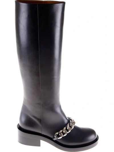 Givenchy Black Leather Chain Pira Tall Boots In Llack