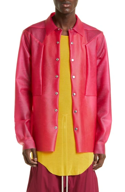Shop Rick Owens Fogpocket Leather Overshirt In Hot Pink