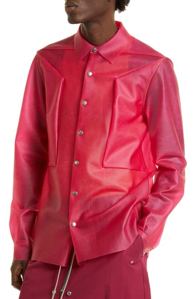 Shop Rick Owens Fogpocket Leather Overshirt In Hot Pink