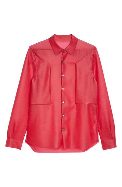 Shop Rick Owens Fogpocket Leather Overshirt In Hot Pink