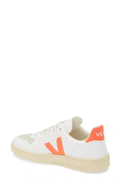 Shop Veja V-10 Low Top Sneaker In White Orange-fluo