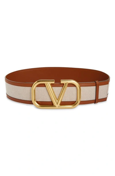 Shop Valentino Vlogo Signature Canvas Belt In V8s Bicolor Beige/ Selleria