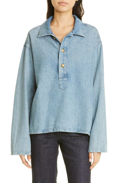 Nili Lotan Harper Cotton-linen Denim Shirt In Light Wash