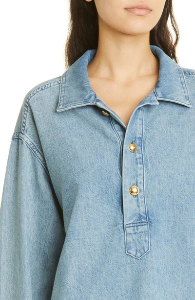 Nili Lotan Harper Cotton-linen Denim Shirt In Light Wash
