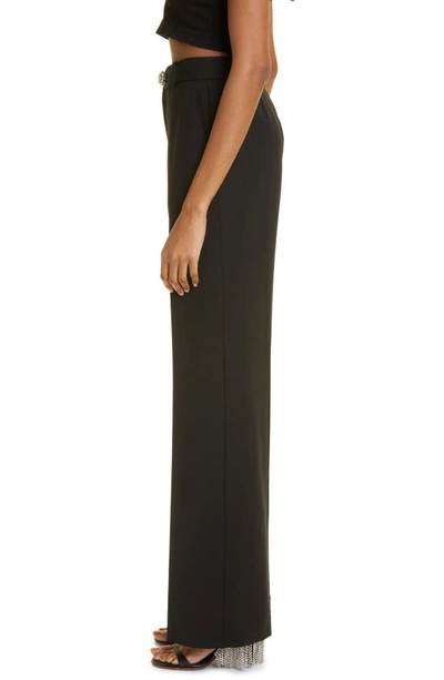Shop Area Crystal Pavé Button Stretch Wool Pants In Black