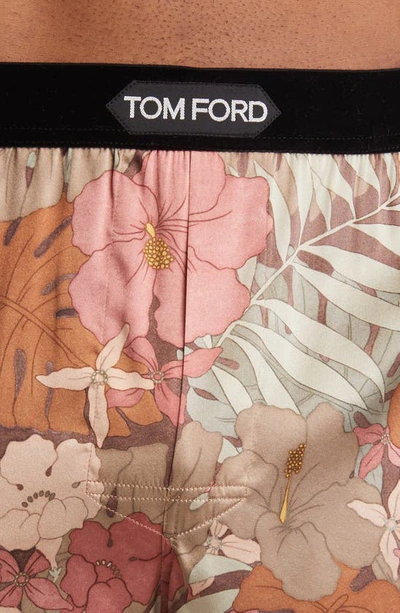 Shop Tom Ford Floral Print Stretch Silk Boxers In Pink / Green