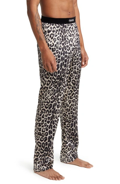 Shop Tom Ford Snow Leopard Print Stretch Silk Pajama Pants
