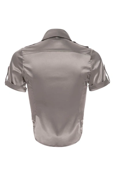 Shop Miaou Max Corset Stretch Satin Snap-up Shirt In Silver